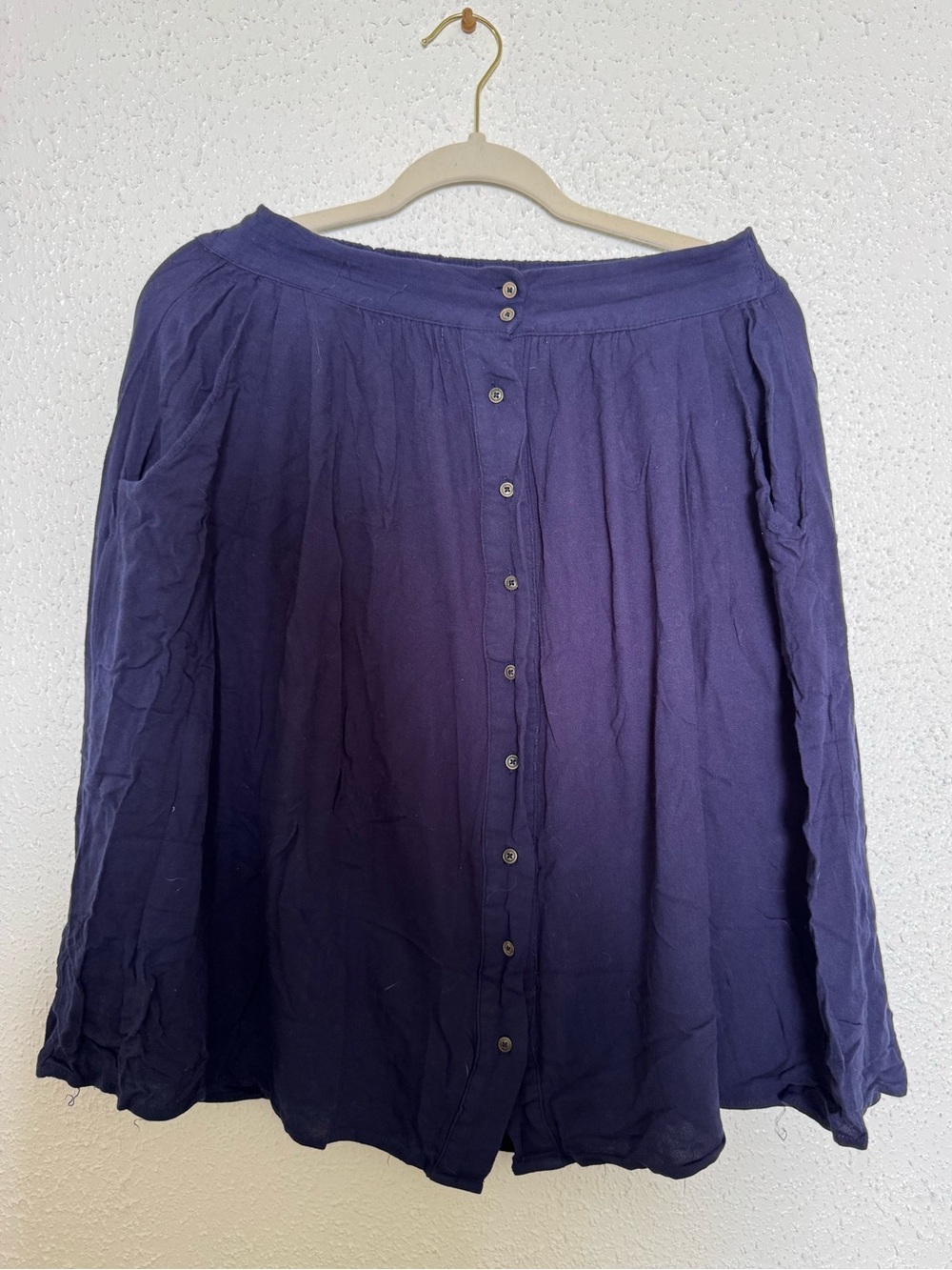 Navy Button-Front A-Line Skirt